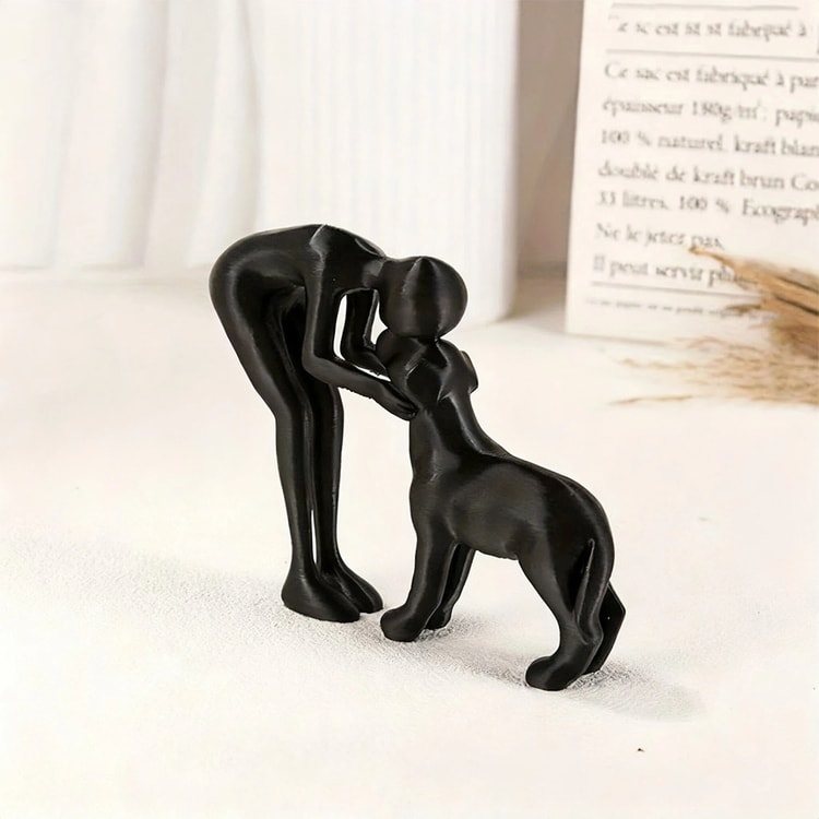 Minimalist Abstract Sculpture, Human and Pet Figurine, Emotional Companionship for Living Room or Desk