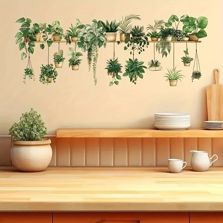 Flower Shelf Wall Stickers 3D Potted Plant Wall Decals for Home Room Decor