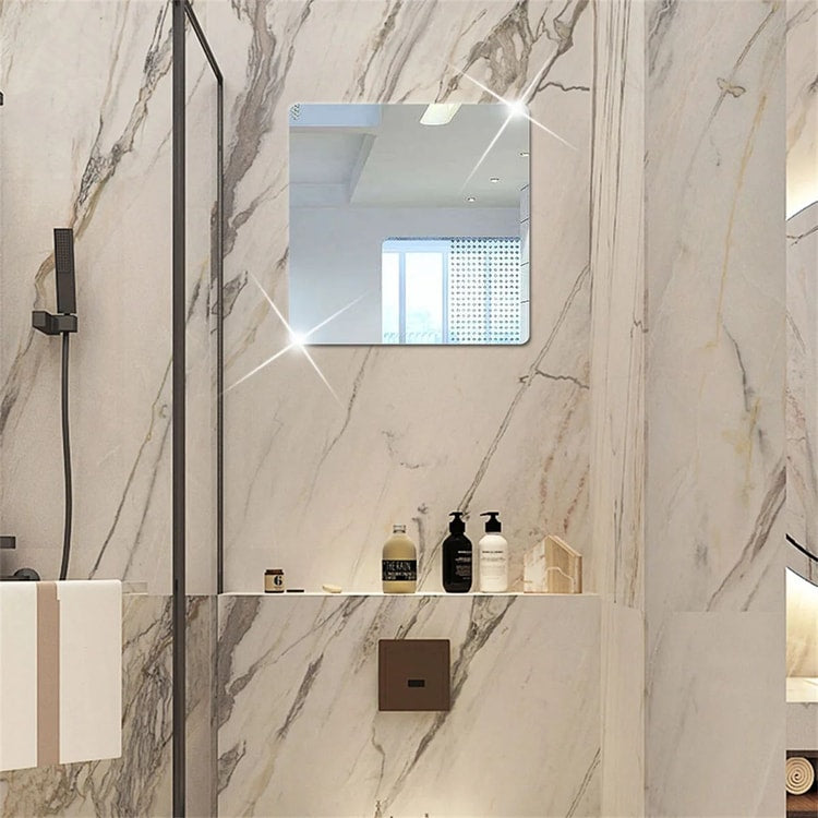 4 pcs Acrylic Mirror Wall Stickers –Self-Adhesive Decorative Mirror Tiles for Bathroom, Bedroom & Living Room