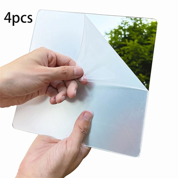 4 pcs Acrylic Mirror Wall Stickers –Self-Adhesive Decorative Mirror Tiles for Bathroom, Bedroom & Living Room