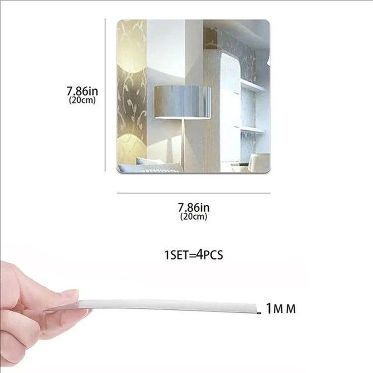 4 pcs Acrylic Mirror Wall Stickers –Self-Adhesive Decorative Mirror Tiles for Bathroom, Bedroom & Living Room