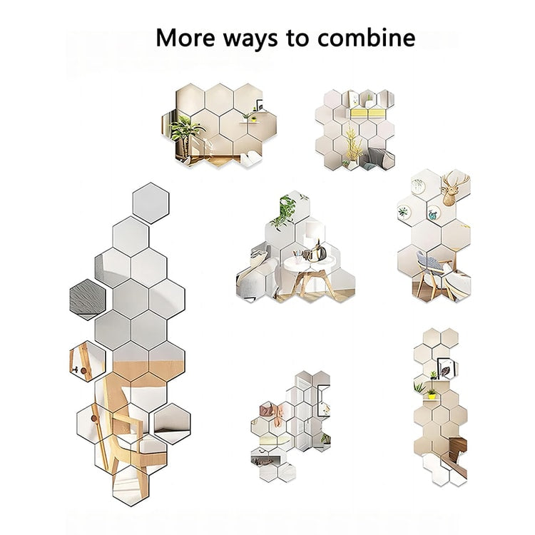 DIY Hexagon Mirror Wall Sticker Set – Modern Decorative Tiles for Home Decor