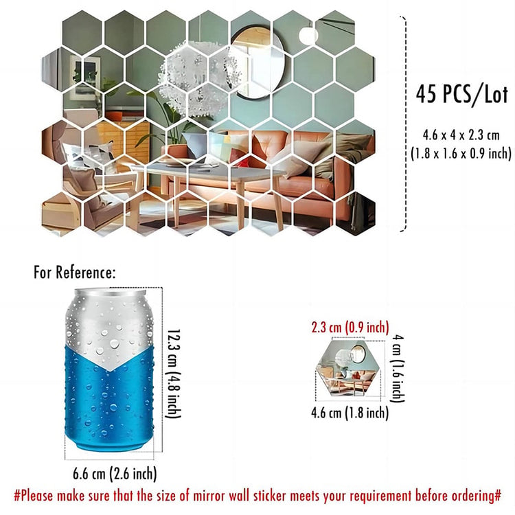 DIY Hexagon Mirror Wall Sticker Set – Modern Decorative Tiles for Home Decor
