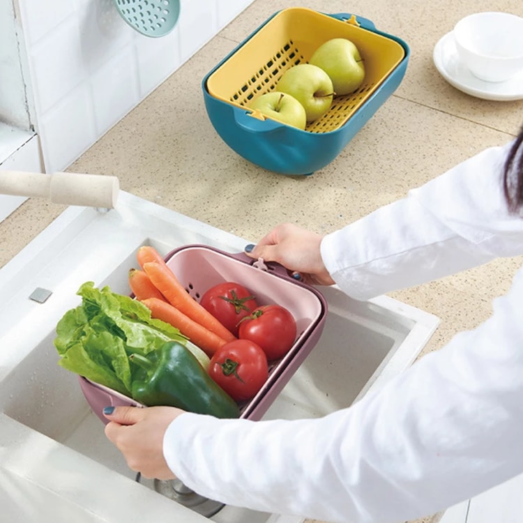 Double Plastic Vegetable Washing Basket