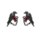 Red and Black Crow Earrings Vintage Dark Style Pair