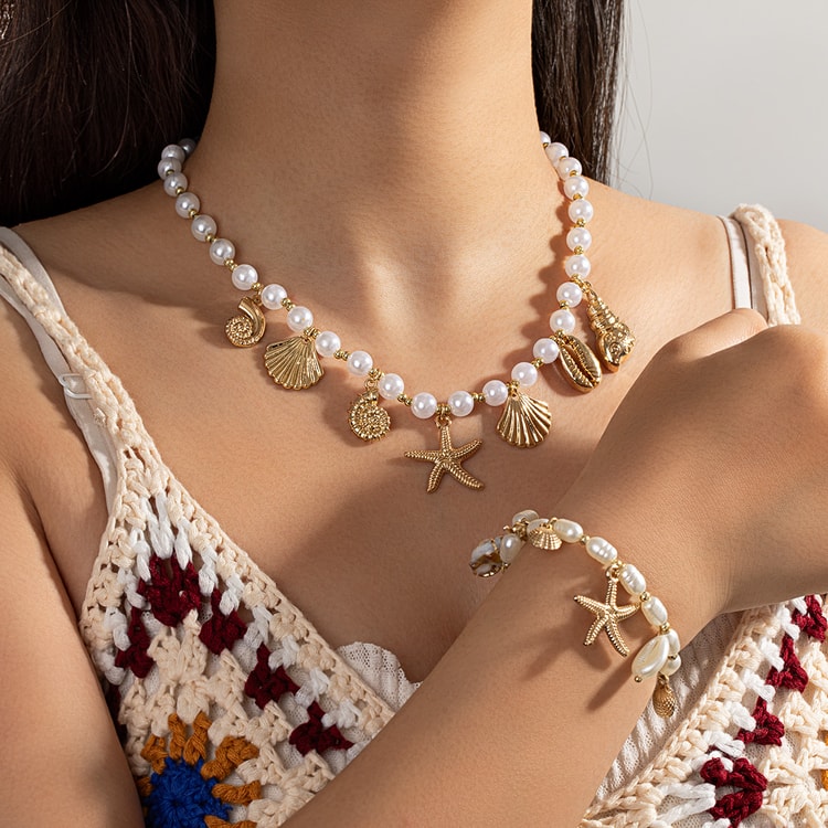 Ocean Breeze Pearl Necklace and Bracelet Set