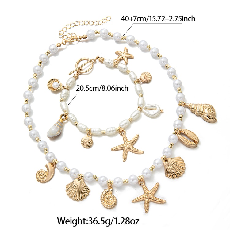 Ocean Breeze Pearl Necklace and Bracelet Set