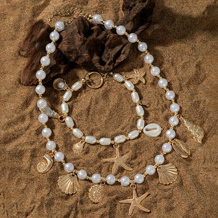 Ocean Breeze Pearl Necklace and Bracelet Set