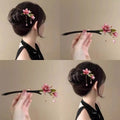 Elegant Floral Hair Stick with Pink Flower Tassel