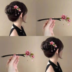 Elegant Floral Hair Stick with Pink Flower Tassel