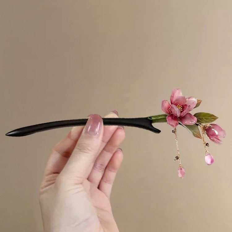 Elegant Floral Hair Stick with Pink Flower Tassel