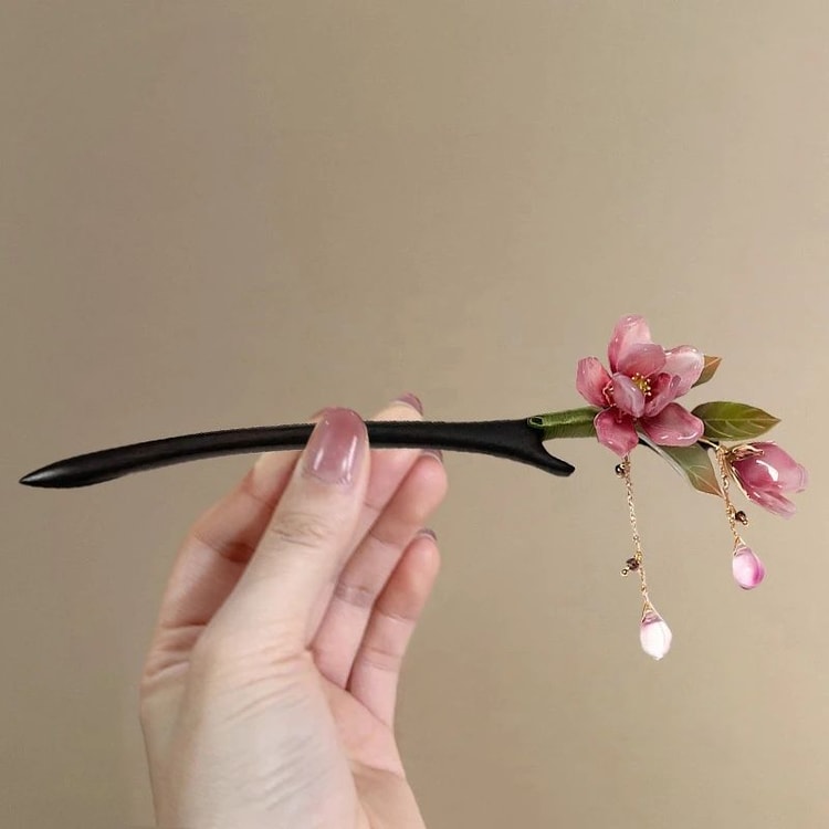 Elegant Floral Hair Stick with Pink Flower Tassel