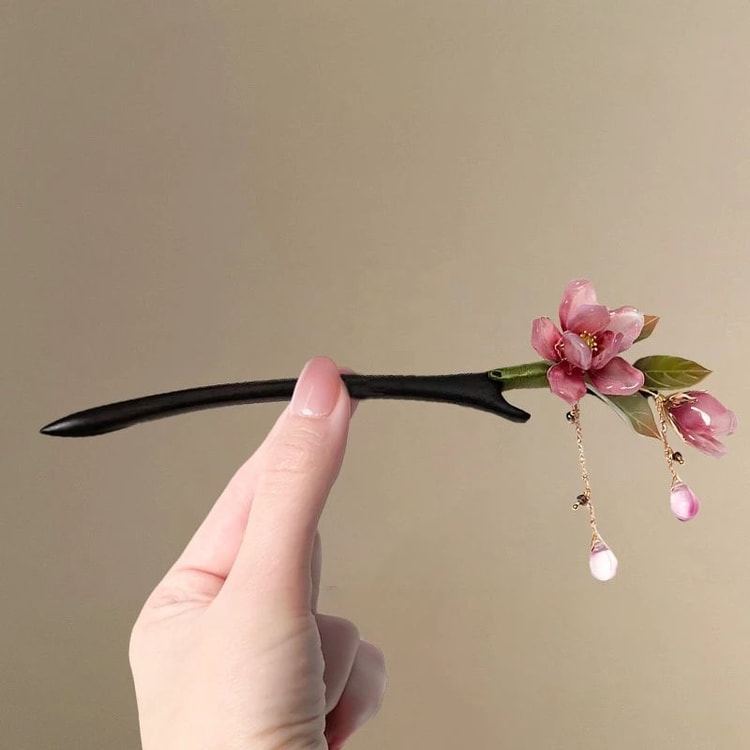Elegant Floral Hair Stick with Pink Flower Tassel