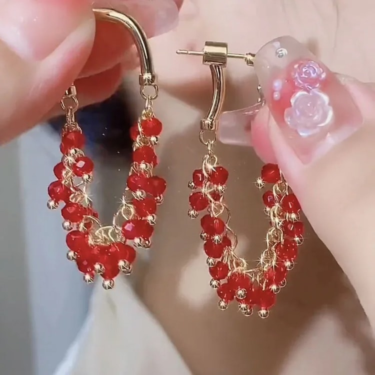 Green &amp; Red Crystal Beaded Earrings for Women – Fashion Jewelry Gift